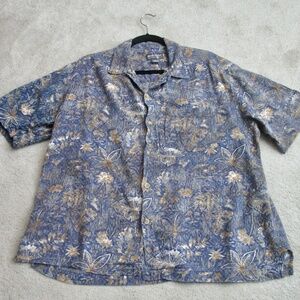 WOOLRICH Men's Short Sleeve Hawaiian Themed Shirt Blue/Gold Size Large